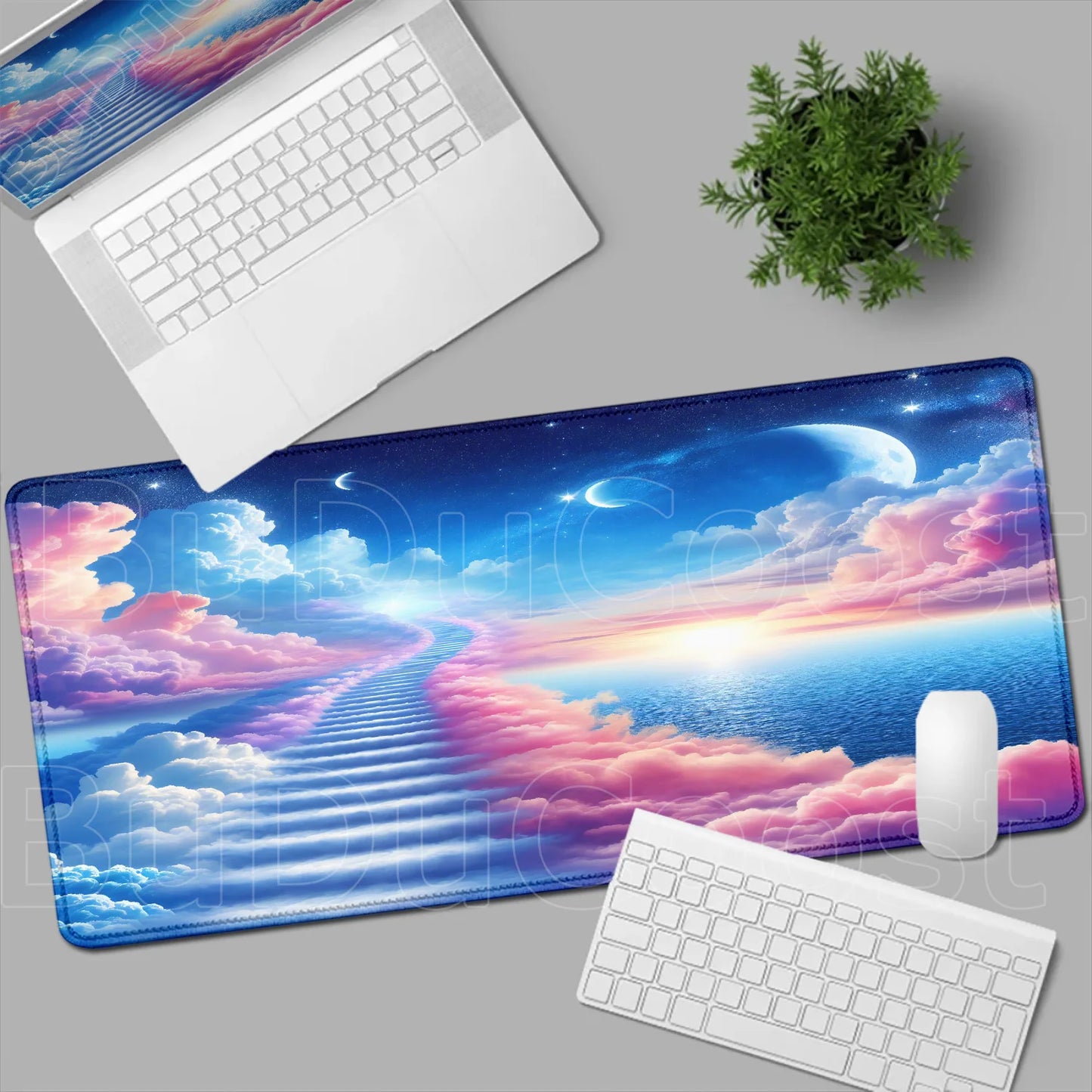 Moon Blue Sky Cloud Ladder Gaming Mouse Pad 400×900 Anti Slip Rubber Mousepad Portable Desktop Mats HD Pretty Desktop Decoration