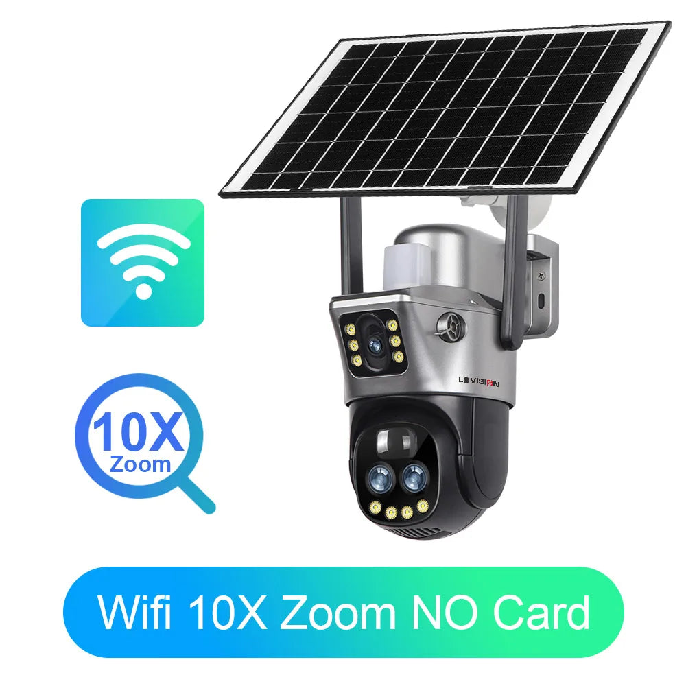 LS VISION Dual Screen WIFI Or 4G SIM Solar Camera 10X Zoom Outdoor Cameras With Light Alarm Auto Tracking PTZ CCTV Cameras IP66