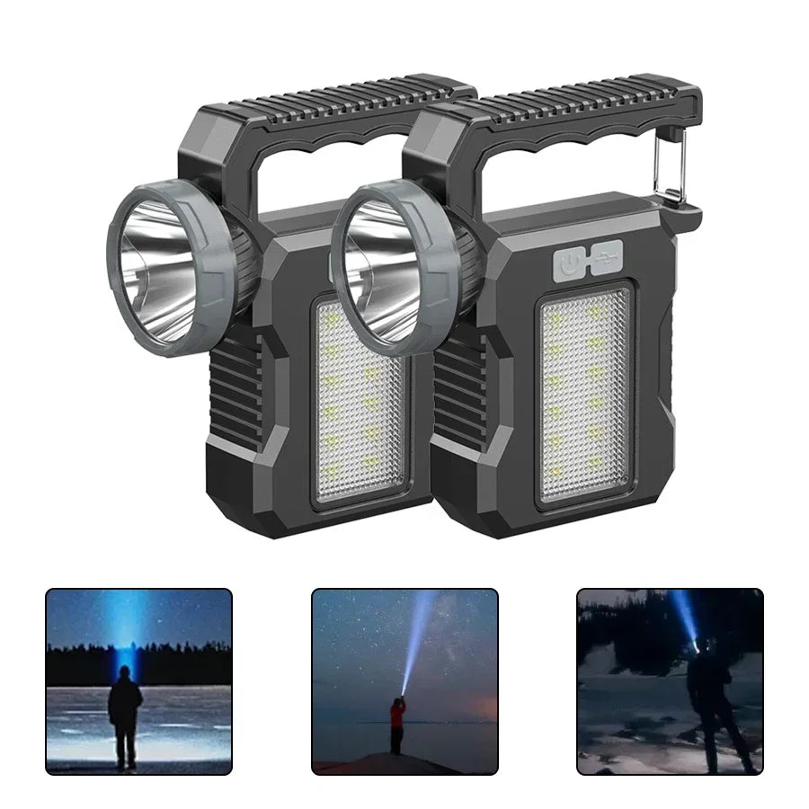 High Power LED Solar Light Rechargeable Camping Work Light Portable Red and Blue Alert Torch 4 Lighting Mode Lamp Outdoor Patrol