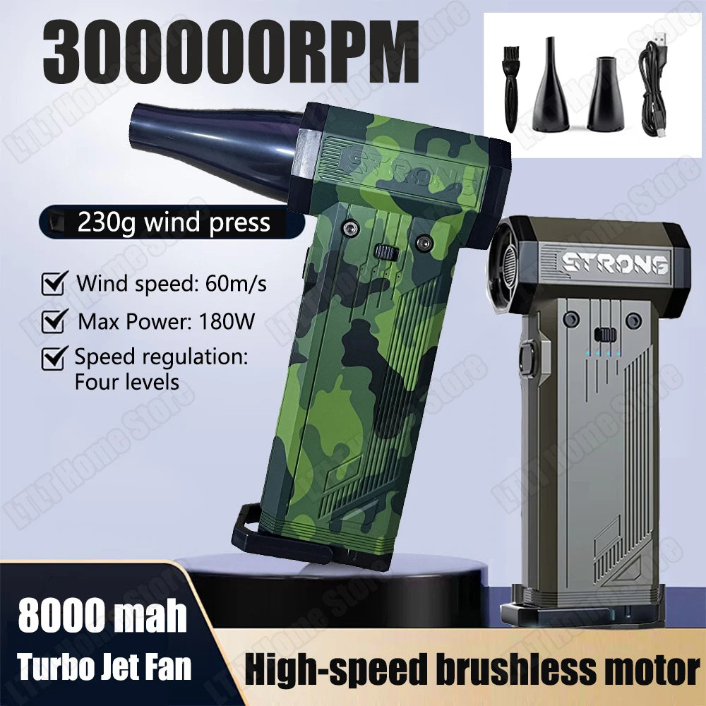 Turbo Jet Blower 300000RPM Powerful Air Blower Brushless Motor Turbo Fan Wind Speed 60m/s 8000mAh Souffleur Air Puissant