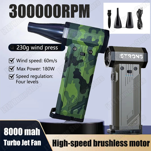 Turbo Jet Blower 300000RPM Powerful Air Blower Brushless Motor Turbo Fan Wind Speed 60m/s 8000mAh Souffleur Air Puissant
