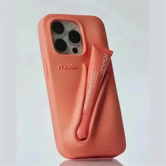 Autumn Edition New Rhode DIY Lipstick Lip Holder Soft Silicone Case for IPhone 16 15 14 13 12 11 Pro Max Plus Phone Stand Cover trendy